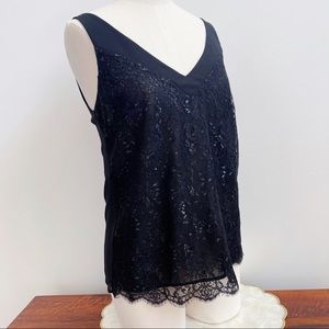 Velvet by Graham & Spencer Black Shimmer Lace Cami XS NEW